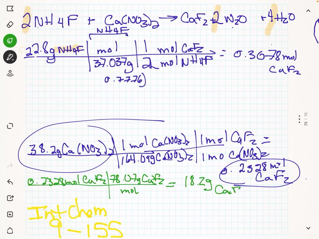 SOLVED:Ammonium fluoride reacts with calcium nitrate to produce calcium ...