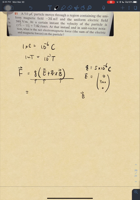 a-50mu-mathrmc-particle-moves-through-a-region-containing-the-uniform-magnetic-field-20-hatmathrmi-m