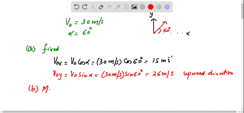a-projectile-is-fired-from-ground-level-at-an-angle-of-60circ-above-the-horizontal-with-an-initial-s