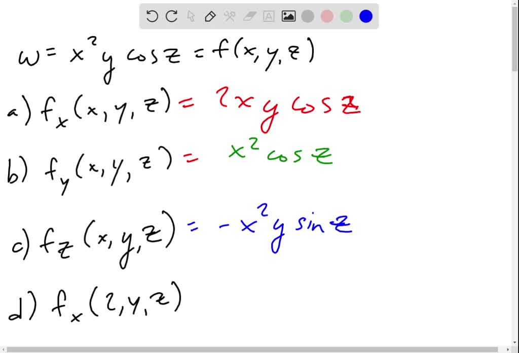 Solved Let W X 2 Y Cosz Find A ∂w ∂x X Y Z B ∂w ∂y X Y Z C ∂w ∂z X Y Z D