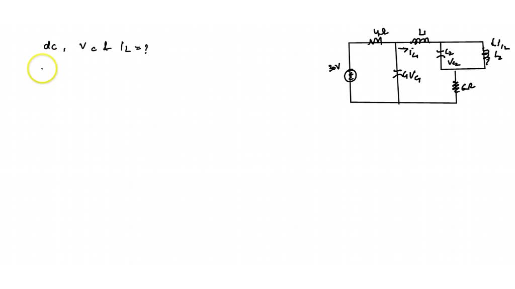 Under dc conditions, find the voltage across the capacitors and the current through the
