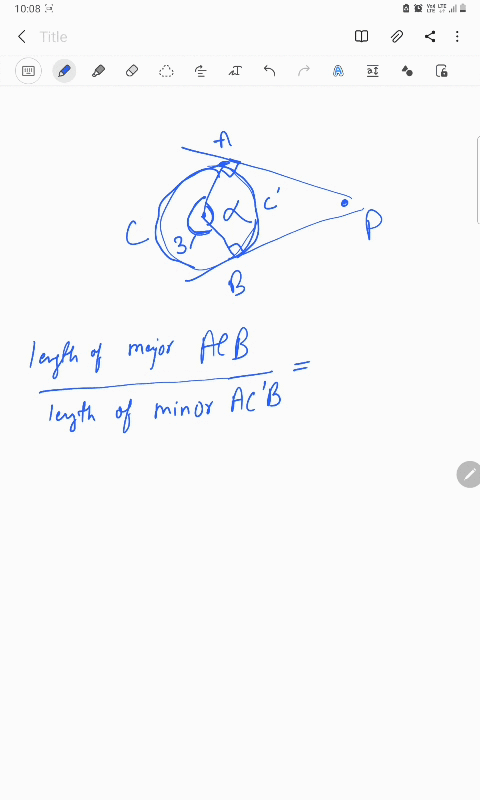 the-major-arc-cut-off-by-two-tangents-to-a-circle-from-an-outside-point-is-five-thirds-of-the-minor-