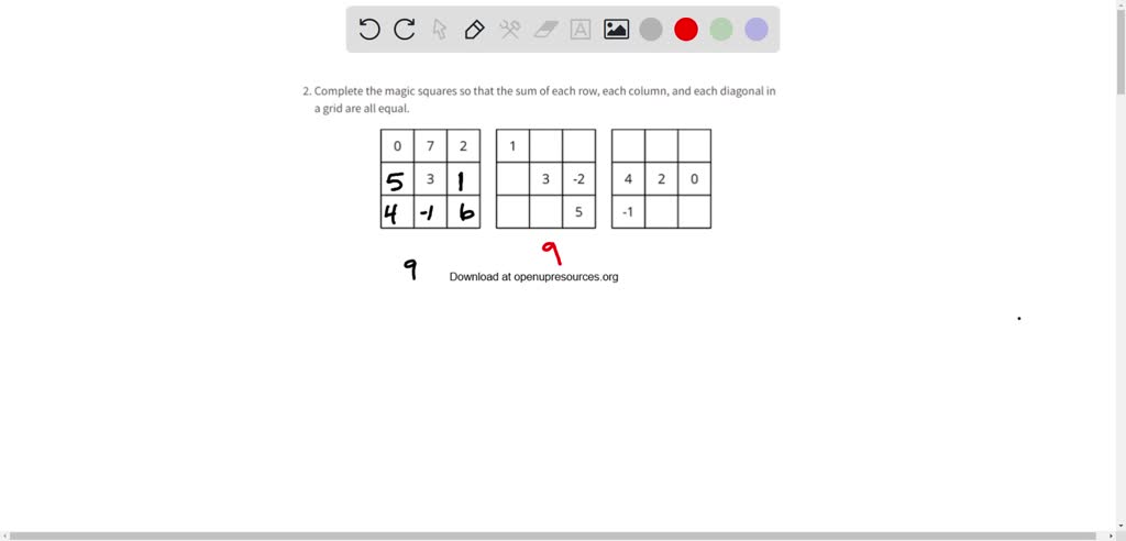 SOLVED Complete the magic squares so that the sum of each row