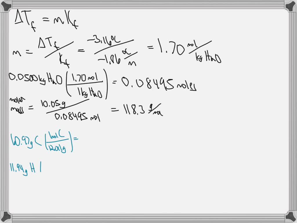 SOLVED:A solution contains 10.05 g of unknown compound dissolved in 50. ...