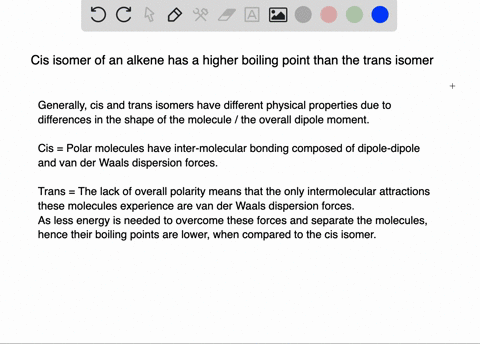 why-does-one-expect-the-cis-isomer-of-an-alkene-to-have-a-higher-boiling-point-than-the-trans-isomer