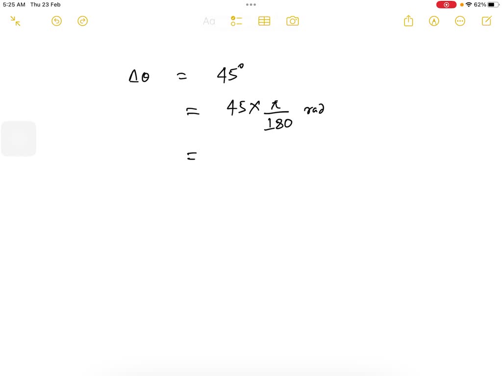 SOLVEDA ceiling fan rotates at the rate of 45^∘ every 0.75 s. What is