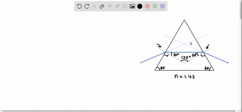 a-laser-beam-enters-one-of-the-sloping-faces-of-the-equilateral-glass-prism-n142-in-flgure-26-69-and