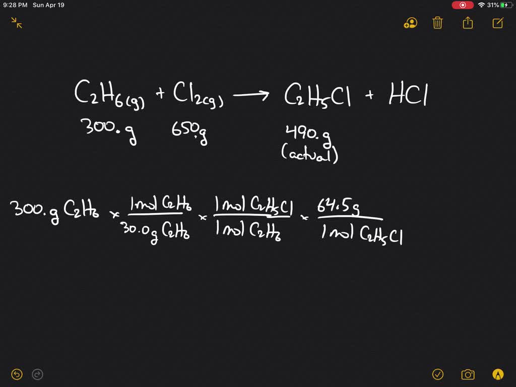 SOLVEDThe reaction of ethane gas (C2 H6) with chlorine gas produces C2