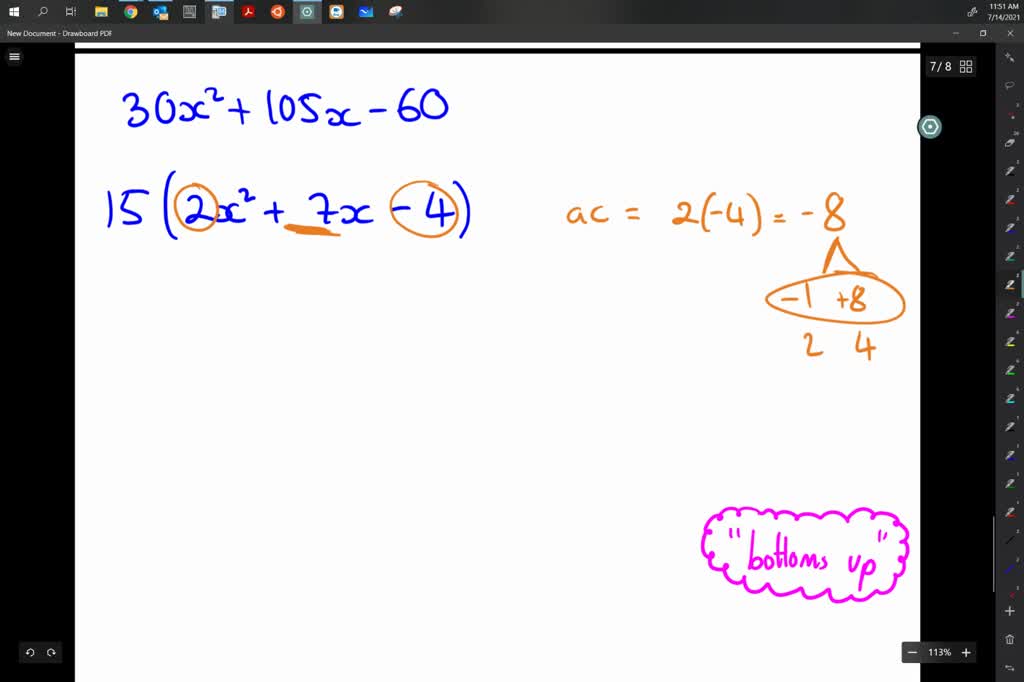 SOLVED:Factor. 30 x^2+105 x-60