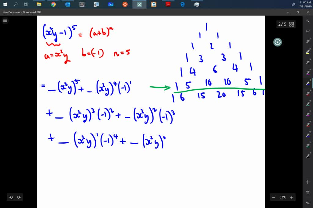 Solveduse Pascals Triangle To Expand The Expression Leftx 2 Y 1right 5 9169