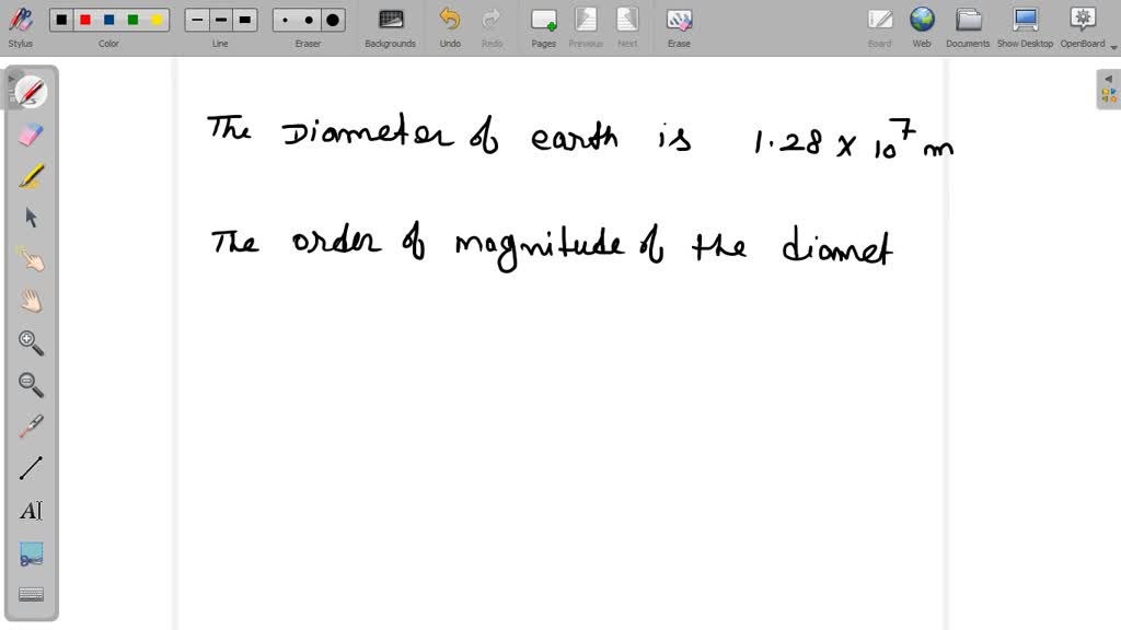 the order of magnitude of the diameter of the earth is