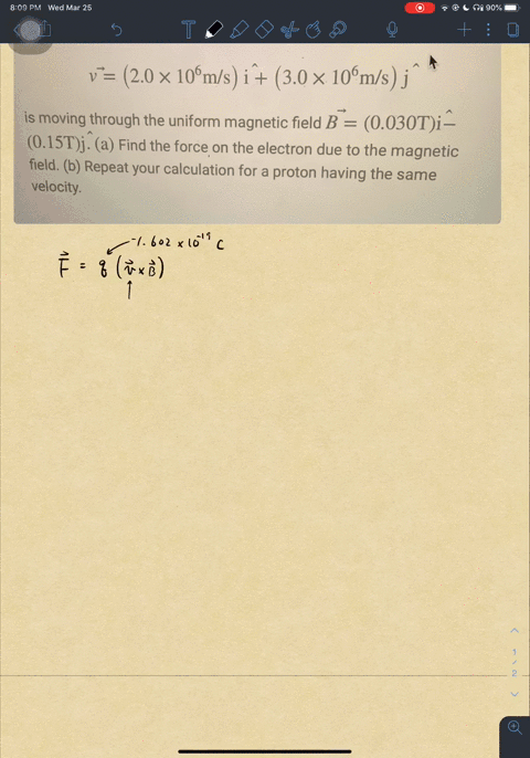 an-electron-that-has-an-instantaneous-velocity-of-vecvleft20-times-106-mathrmm-mathrmsright-hatmathr