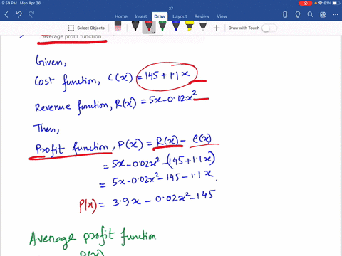 find-the-indicated-function-if-cost-and-revenue-are-given-by-cx14511-x-and-rx5-x-002-x2-respective-7