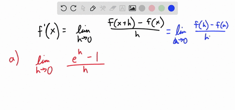 use-the-definition-of-the-derivative-to-evaluate-each-limit-a-lim-_h-rightarrow-0-fraceh-1h-b-lim-_h