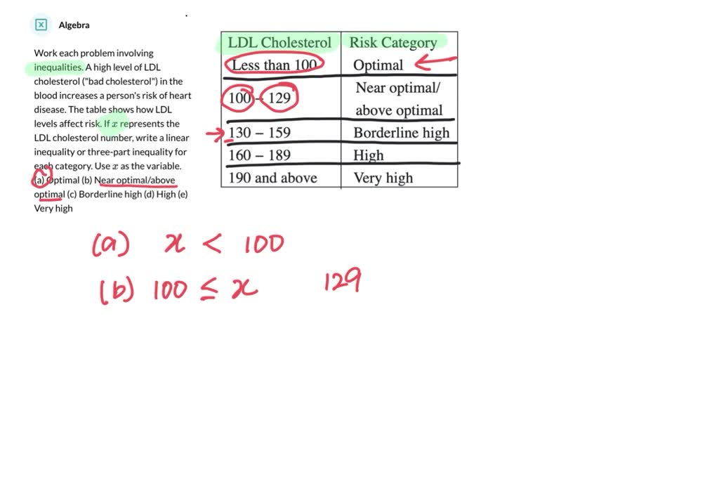 SOLVED: Work each problem involving inequalities. A high level of LDL ...