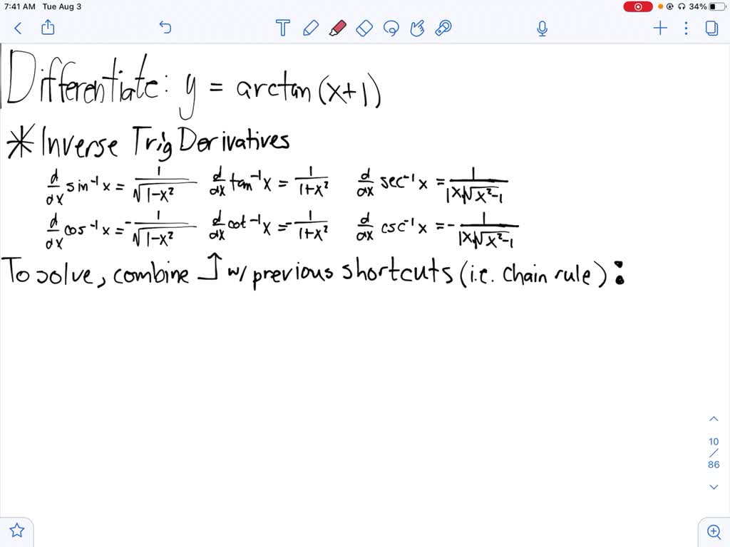 SOLVED:Differentiate. y=Arctan √(x+1)