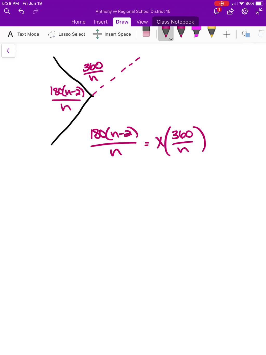 SOLVEDGiven The measure of each interior angle of a regular n gon is