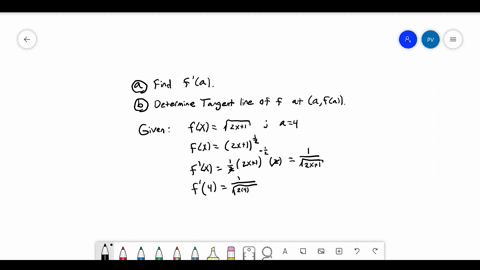 derivatives-and-tangent-lines-a-for-the-following-functions-and-points-find-fprimea-b-determine-an-7
