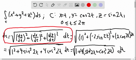 evaluate-the-line-integral-where-c-is-the-given-curve-beginarraylint_cleftx2y2z2right-d-s-c-xt-ycos-
