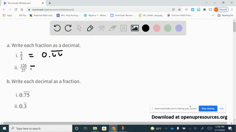 a-write-each-fraction-as-a-decimal-i-frac23-ii-frac12637-b-write-each-decimal-as-a-fraction-i-0-over