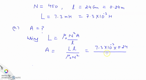 the-inductance-of-a-solenoid-with-450-turns-and-a-length-of-24-mathrmcm-is-73-mathrmmh-a-what-is-the