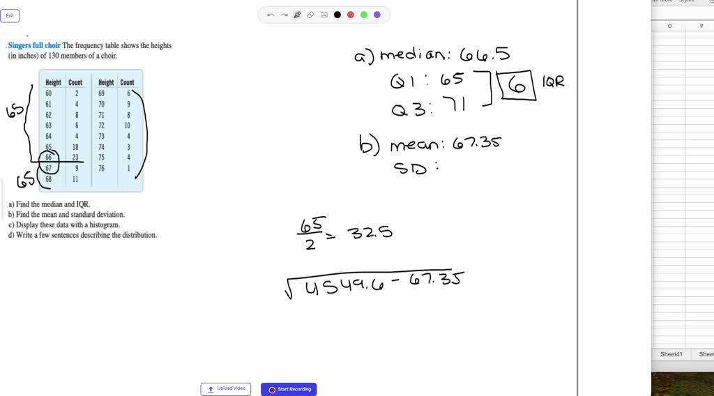 SOLVEDsingers The frequency table shows the heights (in inches) of 130