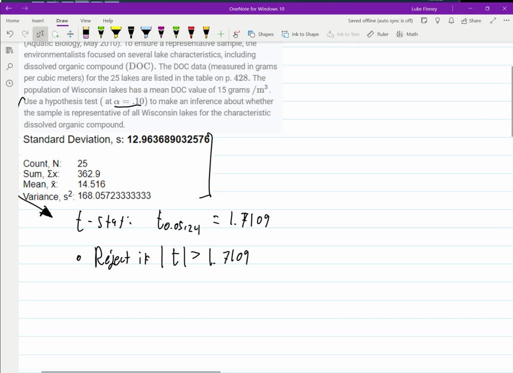 SOLVED:Dissolved Organic Compound In Lakes. The Level Of Dissolved ...