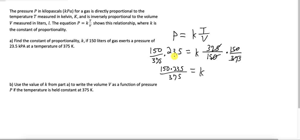 SOLVED:The pressure P (measured in kilopascals, kPa) for a particular ...