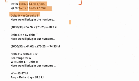 Solved Calculate Q W Delta E And Delta H For