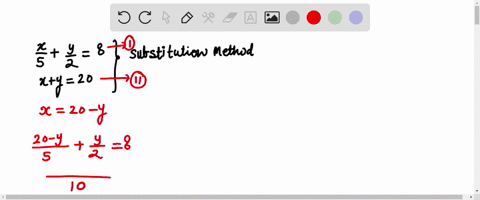 use-the-substitution-method-to-solve-each-pair-of-simultaneous-equations-beginaligned-fracx5fracy28-