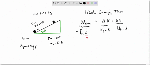 a-300-kg-block-is-sent-up-a-ramp-of-angle-theta-theta-equal-to-370circ-with-an-initial-speed-mathrmv