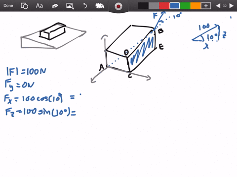 if-the-force-f100-mathrmn-lies-in-the-plane-d-b-e-c-which-is-parallel-to-the-x-z-plane-and-makes-an-