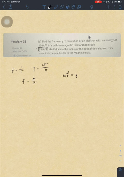 a-find-the-frequency-of-revolution-of-an-electron-with-an-energy-of-100-mathrmcv-in-a-uniform-magnet