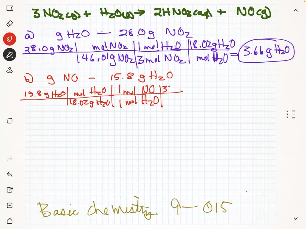 SOLVEDNitrogen dioxide and water react to produce nitric acid, HNO3