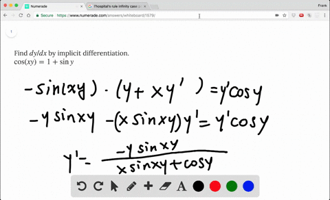 Solved Find Dy Dx By Implicit Differentiation Cos Xy 1 Sin Y
