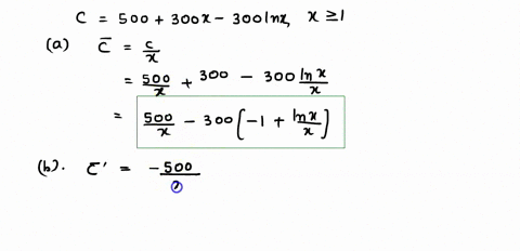 minimum-average-cost-the-cost-of-producing-x-units-of-a-product-is-modeled-by-c500300-x-300-ln-x-qua