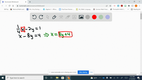 solve-each-system-of-equations-by-the-substitution-method-leftbeginarrayl-frac14-x-2-y1-x-8-y4-endar