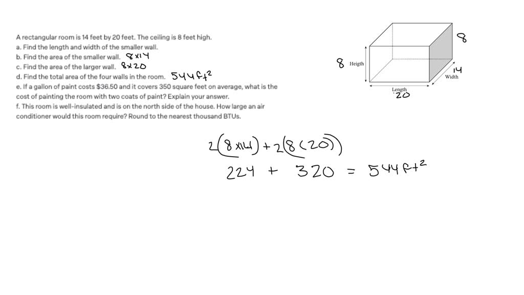 solved-a-rectangular-room-is-14-feet-by-20-feet-the-ceiling-is-8