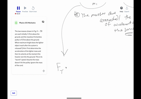 the-two-masses-shown-in-fig-4-50-are-each-initially-18-mathrmm-above-the-ground-and-the-massless-fri