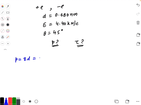 two-charges-e-and-e-are-a-distance-of-0680-mathrmnm-apart-in-an-electric-field-e-that-has-a-magnitud