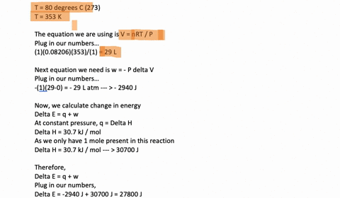 Solved Calculate Q W Delta E And Delta H For