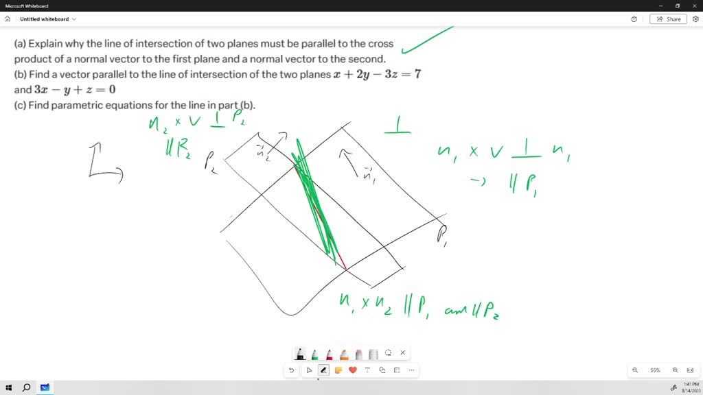 SOLVED:(a) Explain why the line of intersection of two planes must be ...