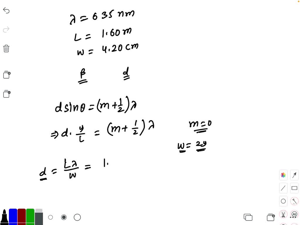 A red laser pointer with a wavelength of 635 nm is shined on a double