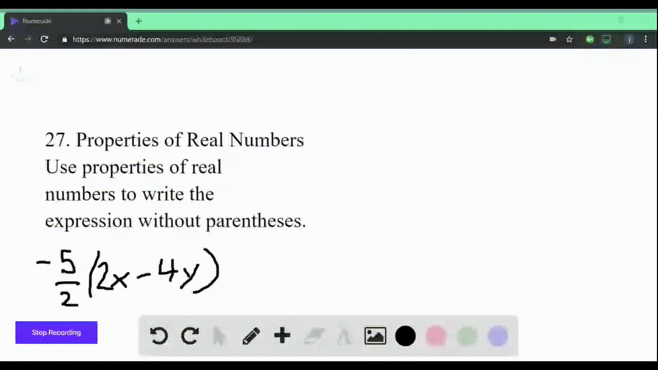 SOLVED:Properties of Real Numbers Use properties of real numbers