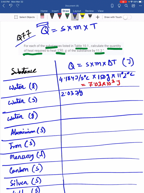 for-each-of-the-substances-listed-in-table-101-calculate-the-quantity-of-heat-required-to-heat-150-m