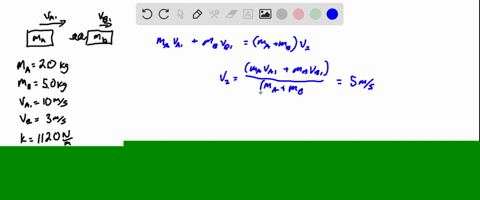 two-blocks-and-a-spring-a-block-of-mass-m_a20-mathrmkg-slides-along-a-frictionless-table-with-a-spee