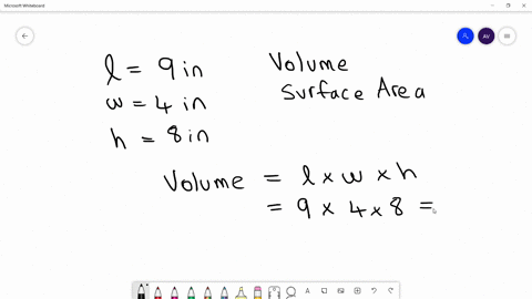 find-the-volume-v-and-surface-area-s-of-a-rectangular-box-with-length-9-inches-width-4-inches-and-he