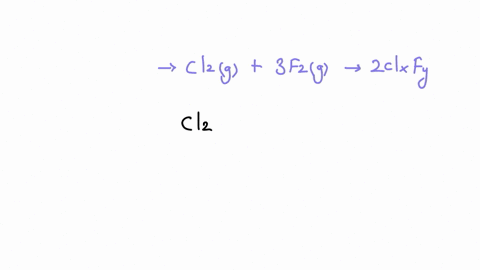 a-reaction-of-1-liter-of-chlorine-gas-leftmathrmcl_2right-with-3-liters-of-fluorine-gas-leftmathrmf_