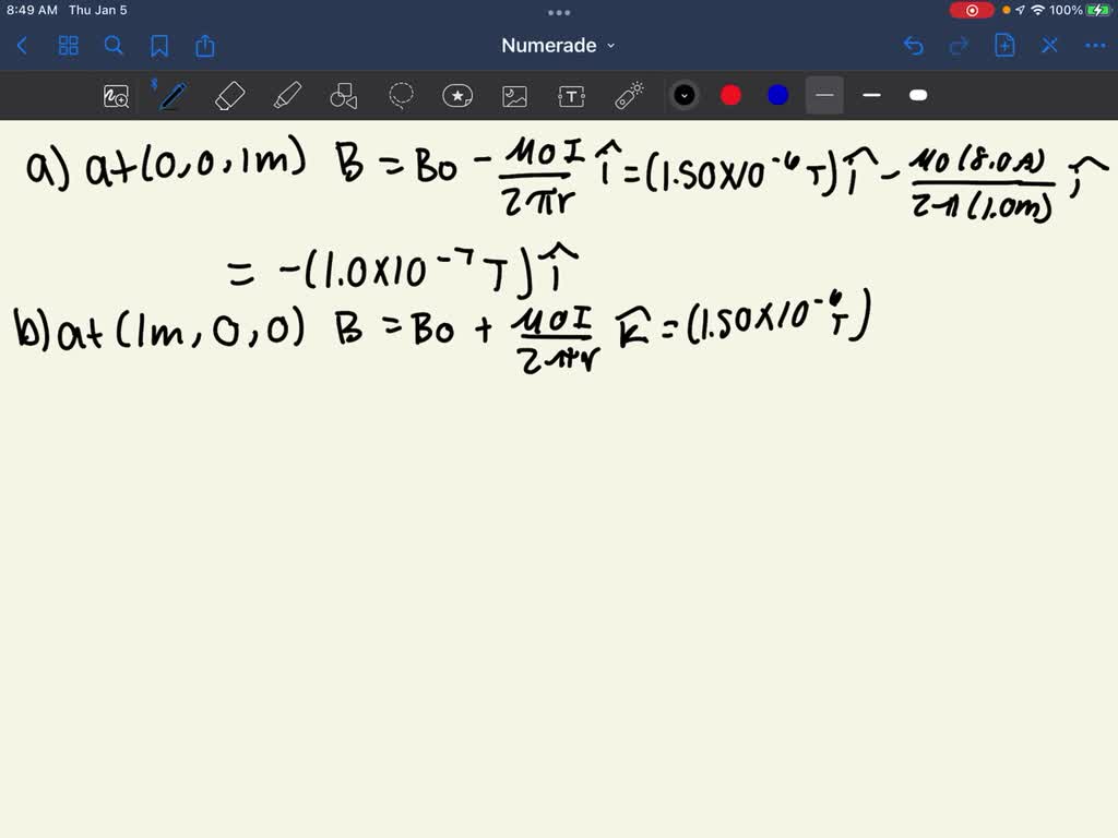 ^{\circ \circ} \mathrm{A}$ long, straight wire lies along the $y$ -axis and carries a current $I=8.00 \mathrm{~A}$ in the $-y$ -direction (Fig. E28.19). In addition to the magnetic field due to the current in the wire, a uniform magnetic field $\vec{B}_{0}$ with magnitude $1.50 \times 10^{-6} \mathrm{~T}$ is in the $+x$ -direction. What is the total field (magnitude and direction) at the following points in the $x z$ -plane:
(a) $x=0, z=1.00 \mathrm{~m} ;$ (b) $x=1.00 \mathrm{~m}$
$z=0 ;$ (c) $x=0, z=-0.25 \mathrm{~m} ?$