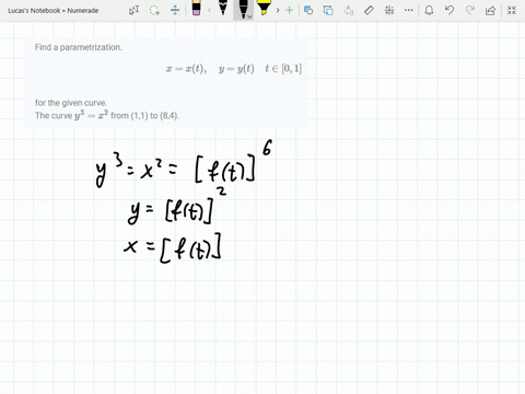find-a-parametrization-xxt-quad-yyt-quad-t-in01-for-the-given-curve-the-curve-y3x2-from-11-to-84